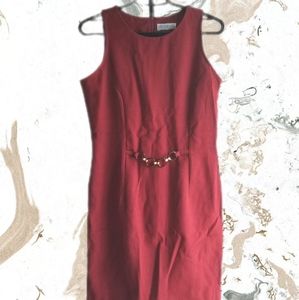 Vintage red sheath dress with decorative belt detail